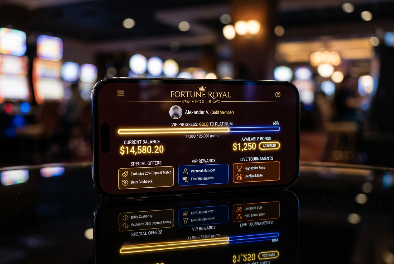 Exclusive casino VIP interface on a modern smartphone screen.